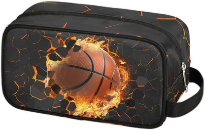 Travel Toiletry Bag for Boys Kids - Yellow Basketball Waterproof Hanging Cosmetic Hygiene Bags Lightweight Large Shave Kit for Toiletries Accessories Bathroom Stuff, Gifts for Men