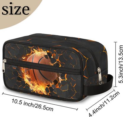Travel Toiletry Bag for Boys Kids - Yellow Basketball Waterproof Hanging Cosmetic Hygiene Bags Lightweight Large Shave Kit for Toiletries Accessories Bathroom Stuff, Gifts for Men