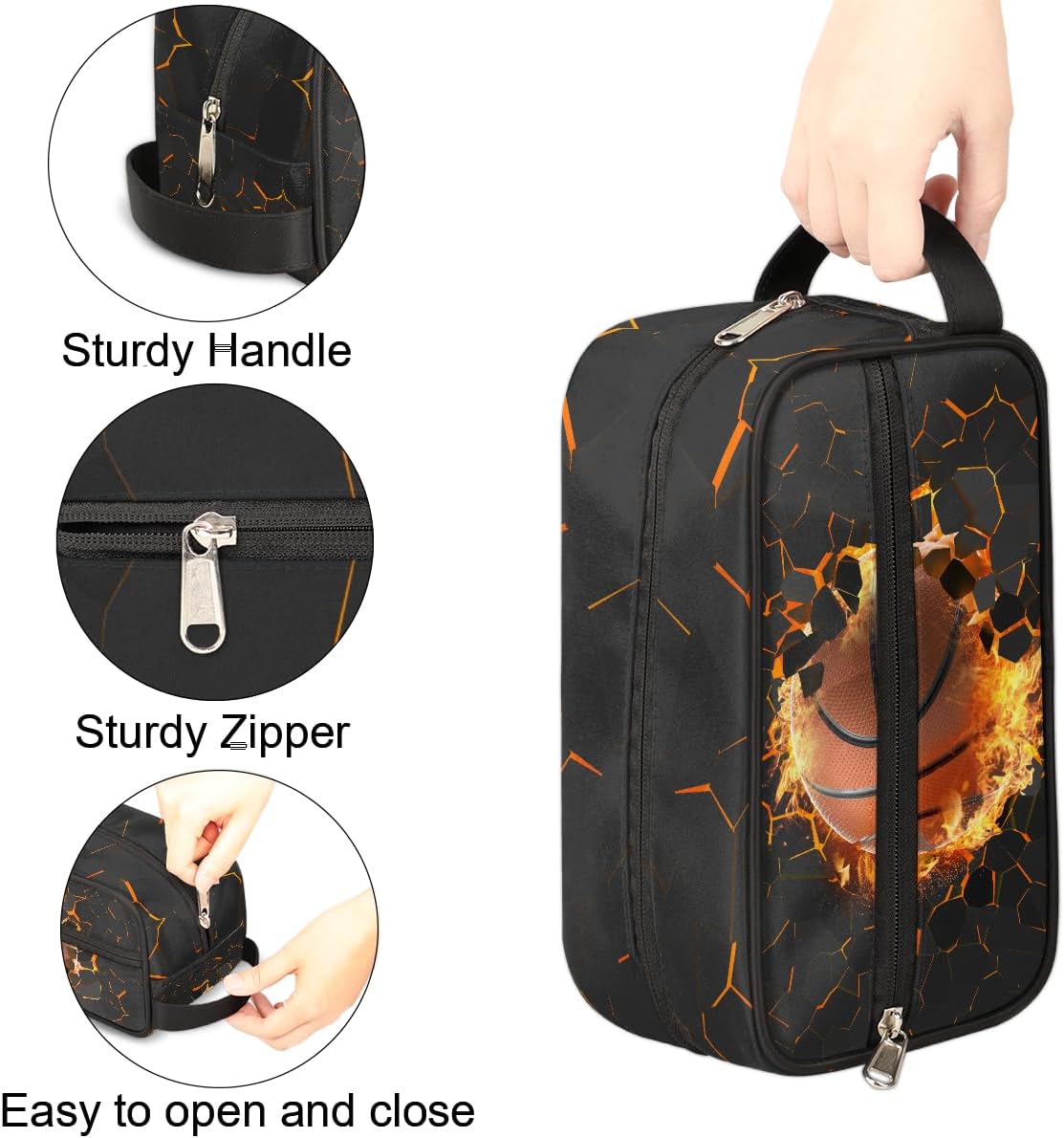 Travel Toiletry Bag for Boys Kids - Yellow Basketball Waterproof Hanging Cosmetic Hygiene Bags Lightweight Large Shave Kit for Toiletries Accessories Bathroom Stuff, Gifts for Men
