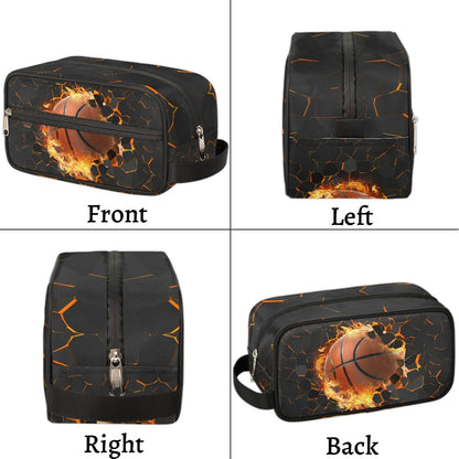 Travel Toiletry Bag for Boys Kids - Yellow Basketball Waterproof Hanging Cosmetic Hygiene Bags Lightweight Large Shave Kit for Toiletries Accessories Bathroom Stuff, Gifts for Men