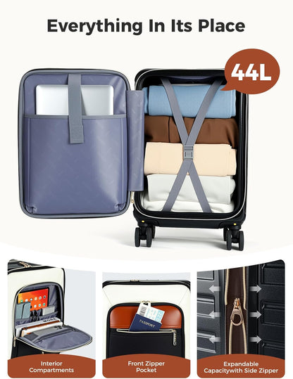 20 Inch Carry on Luggage Airline Approved 22x14x9 for Women Men | Expandable Hardside Suitcase, Detachable Spinner Wheels, Front Business Pockets Carry on Suitcase for Women Men with TSA Lock