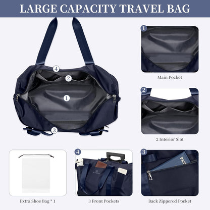 Rolling Duffel Bag with Detachable Wheels & Handle,Expandable Foldable Travel Duffle Bag,Carry on Luggage Large Tote Bag for Gym Overnight Weenkend Trip(Navy Blue)