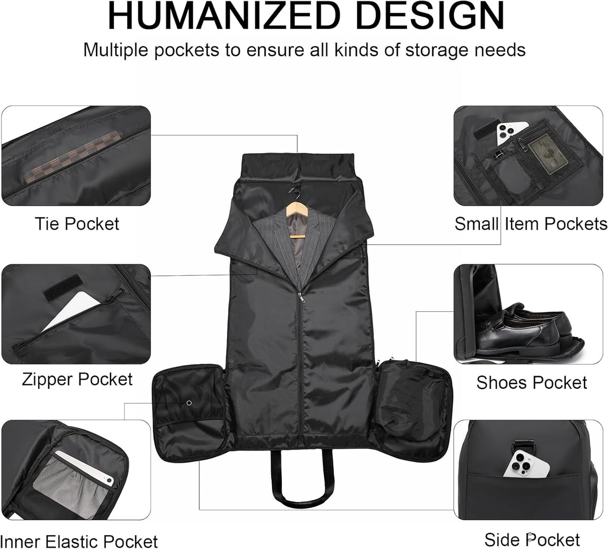 Convertible Garment Bag for Travel, Carry on Garment Waterproof Suit Duffle Bag with Shoe Compartment - 3 in 1 Travel Garment Bag for Men Women