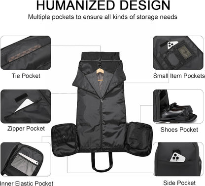 Convertible Garment Bag for Travel, Carry on Garment Waterproof Suit Duffle Bag with Shoe Compartment - 3 in 1 Travel Garment Bag for Men Women