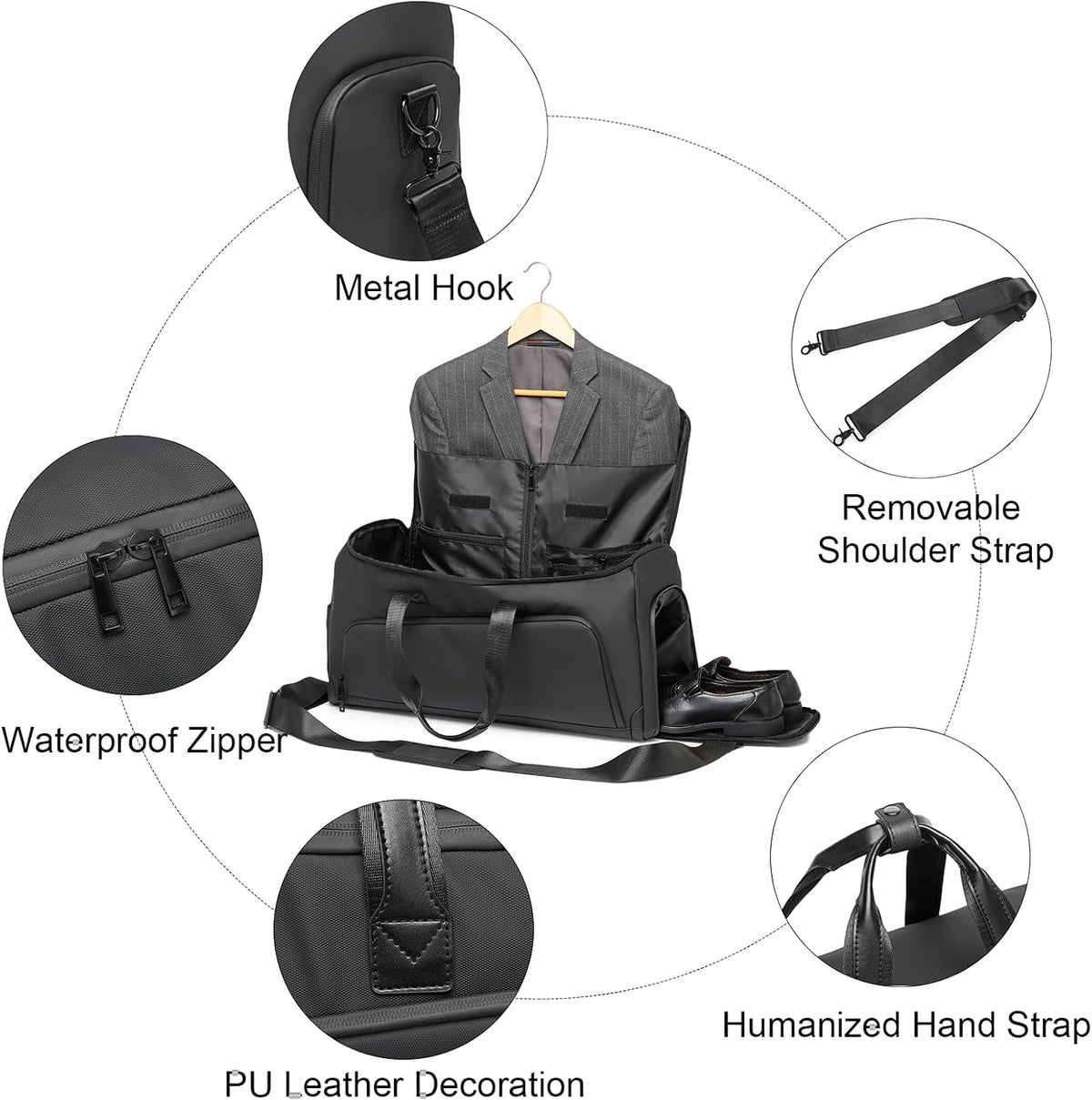Convertible Garment Bag for Travel, Carry on Garment Waterproof Suit Duffle Bag with Shoe Compartment - 3 in 1 Travel Garment Bag for Men Women
