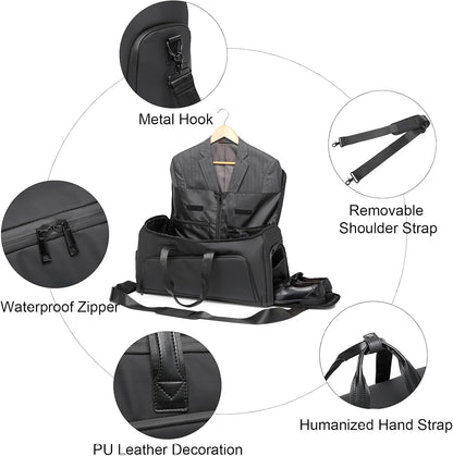 Convertible Garment Bag for Travel, Carry on Garment Waterproof Suit Duffle Bag with Shoe Compartment - 3 in 1 Travel Garment Bag for Men Women