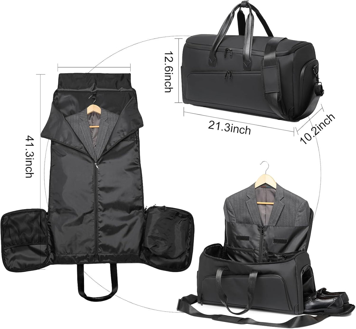 Convertible Garment Bag for Travel, Carry on Garment Waterproof Suit Duffle Bag with Shoe Compartment - 3 in 1 Travel Garment Bag for Men Women