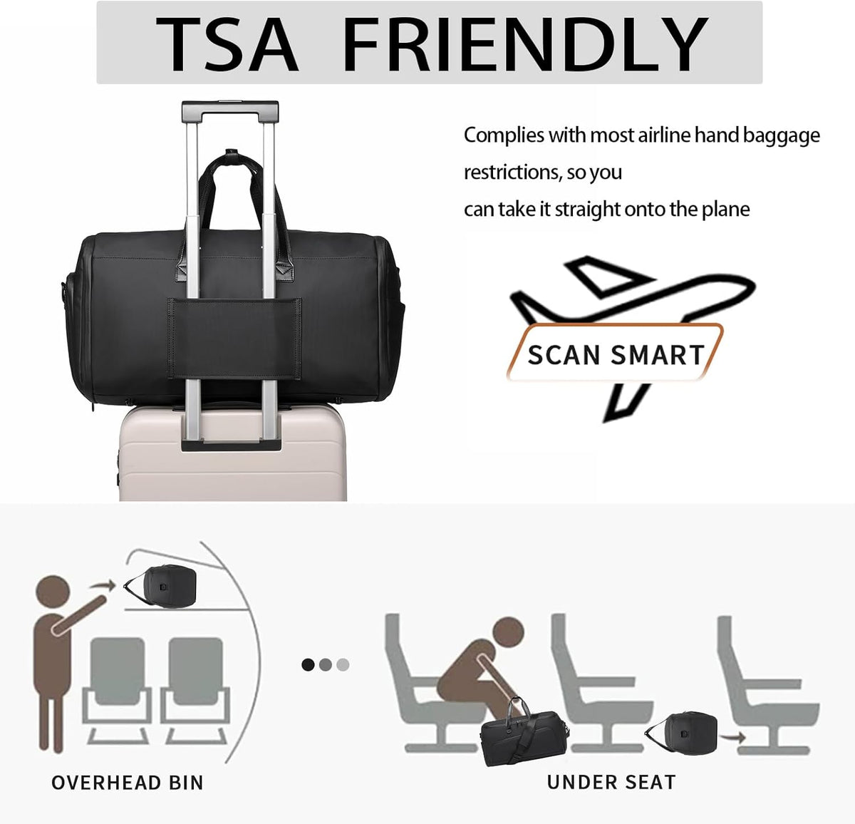 Convertible Garment Bag for Travel, Carry on Garment Waterproof Suit Duffle Bag with Shoe Compartment - 3 in 1 Travel Garment Bag for Men Women