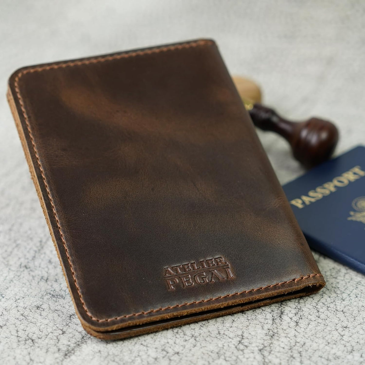 Personalized Leather, Passport Holder For Travel | Handmade Passport Wallet Cover Case | Travel Document Holder, Passport Cover for Men, Women, and Family | Pike (Alpine Whiskey)