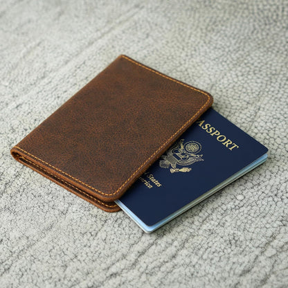 Personalized Leather, Passport Holder For Travel | Handmade Passport Wallet Cover Case | Travel Document Holder, Passport Cover for Men, Women, and Family | Pike (Alpine Whiskey)