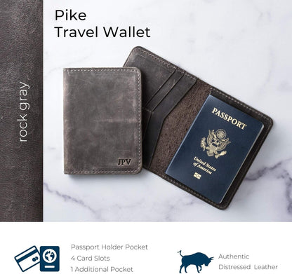 Personalized Leather, Passport Holder For Travel | Handmade Passport Wallet Cover Case | Travel Document Holder, Passport Cover for Men, Women, and Family | Pike (Alpine Whiskey)