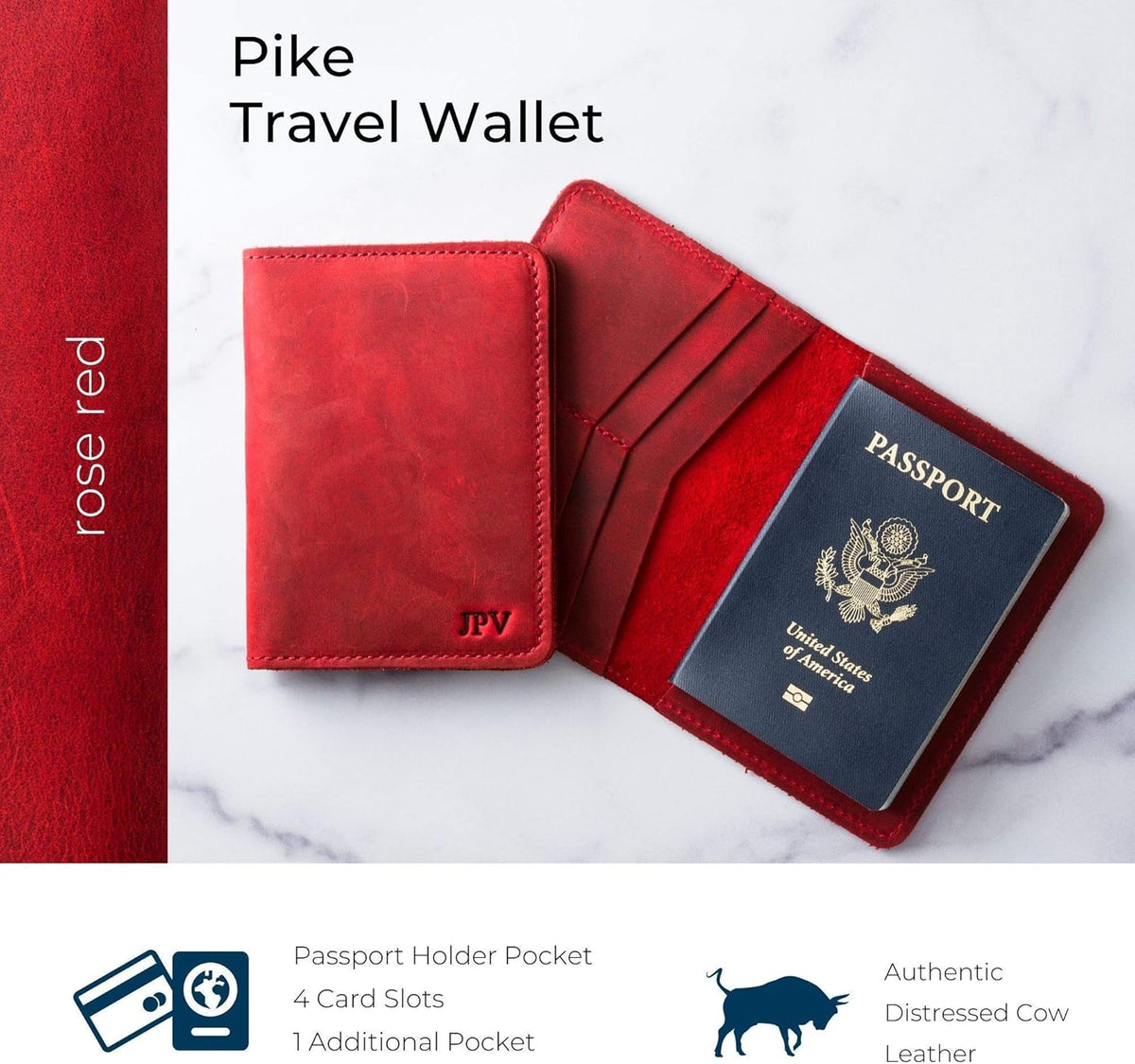 Personalized Leather, Passport Holder For Travel | Handmade Passport Wallet Cover Case | Travel Document Holder, Passport Cover for Men, Women, and Family | Pike (Alpine Whiskey)