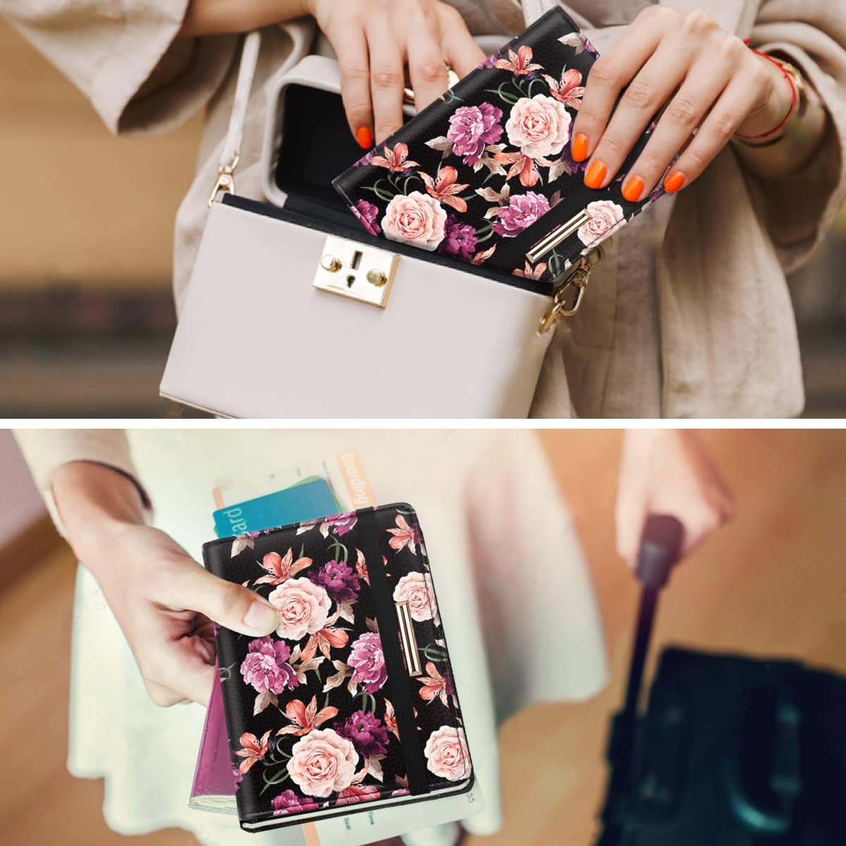 Passport Cover Holder,Travel Wallet Credit Card Holder RFID Blocking Passport Wallets for Women and Men with Photo Slot, Gold Pink Marble