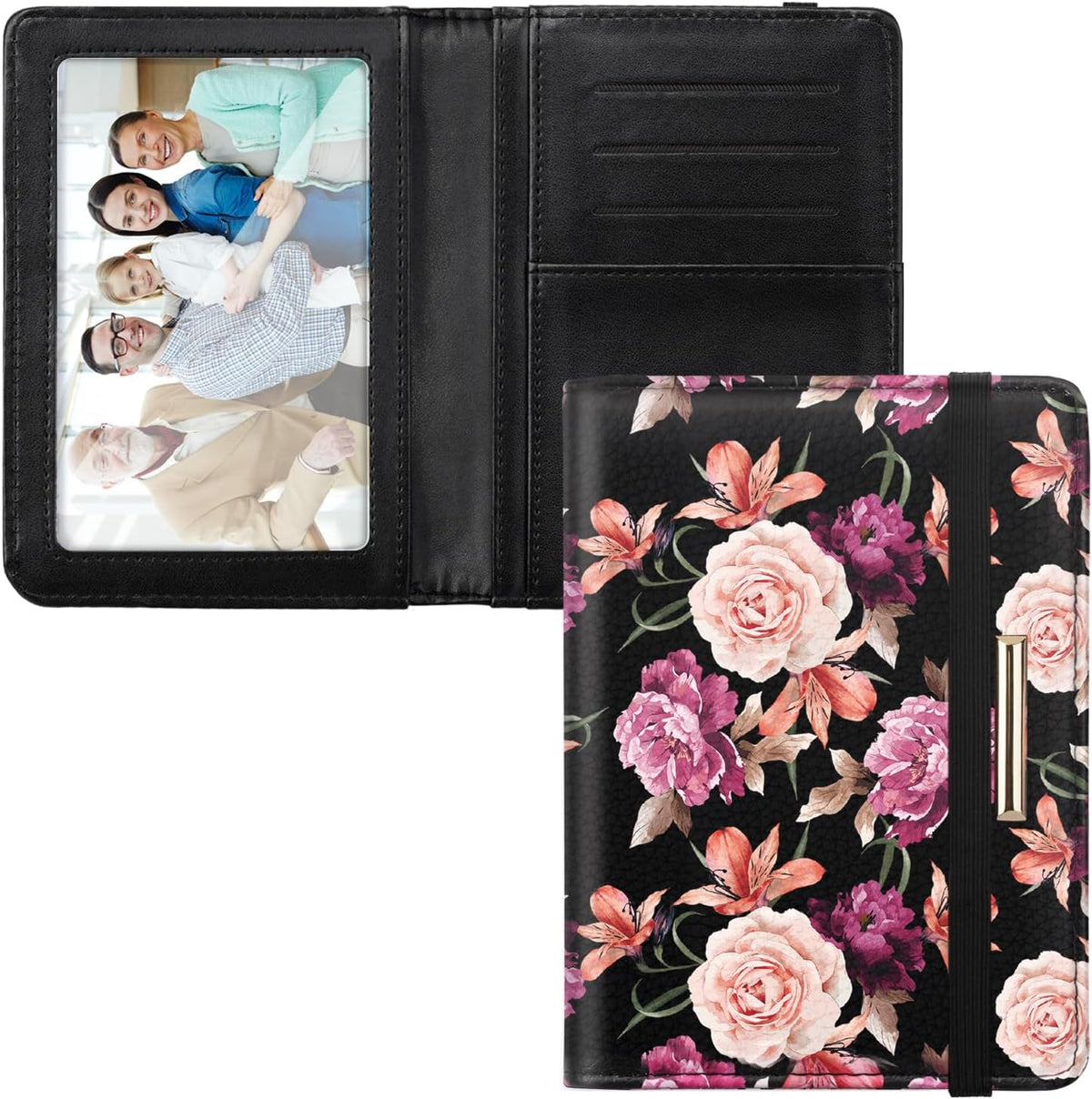Passport Cover Holder,Travel Wallet Credit Card Holder RFID Blocking Passport Wallets for Women and Men with Photo Slot, Gold Pink Marble