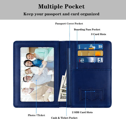 Passport Cover Holder,Travel Wallet Credit Card Holder RFID Blocking Passport Wallets for Women and Men with Photo Slot, Gold Pink Marble