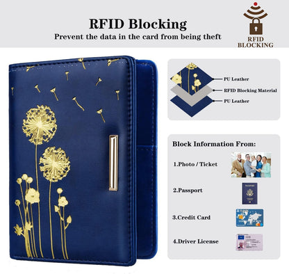 Passport Cover Holder,Travel Wallet Credit Card Holder RFID Blocking Passport Wallets for Women and Men with Photo Slot, Gold Pink Marble