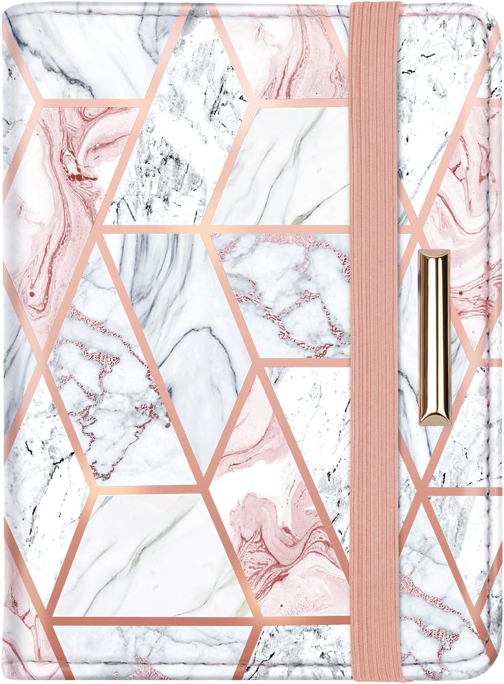 Passport Cover Holder,Travel Wallet Credit Card Holder RFID Blocking Passport Wallets for Women and Men with Photo Slot, Gold Pink Marble