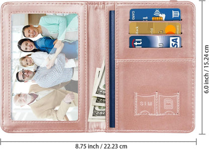 Passport Cover Holder,Travel Wallet Credit Card Holder RFID Blocking Passport Wallets for Women and Men with Photo Slot, Gold Pink Marble