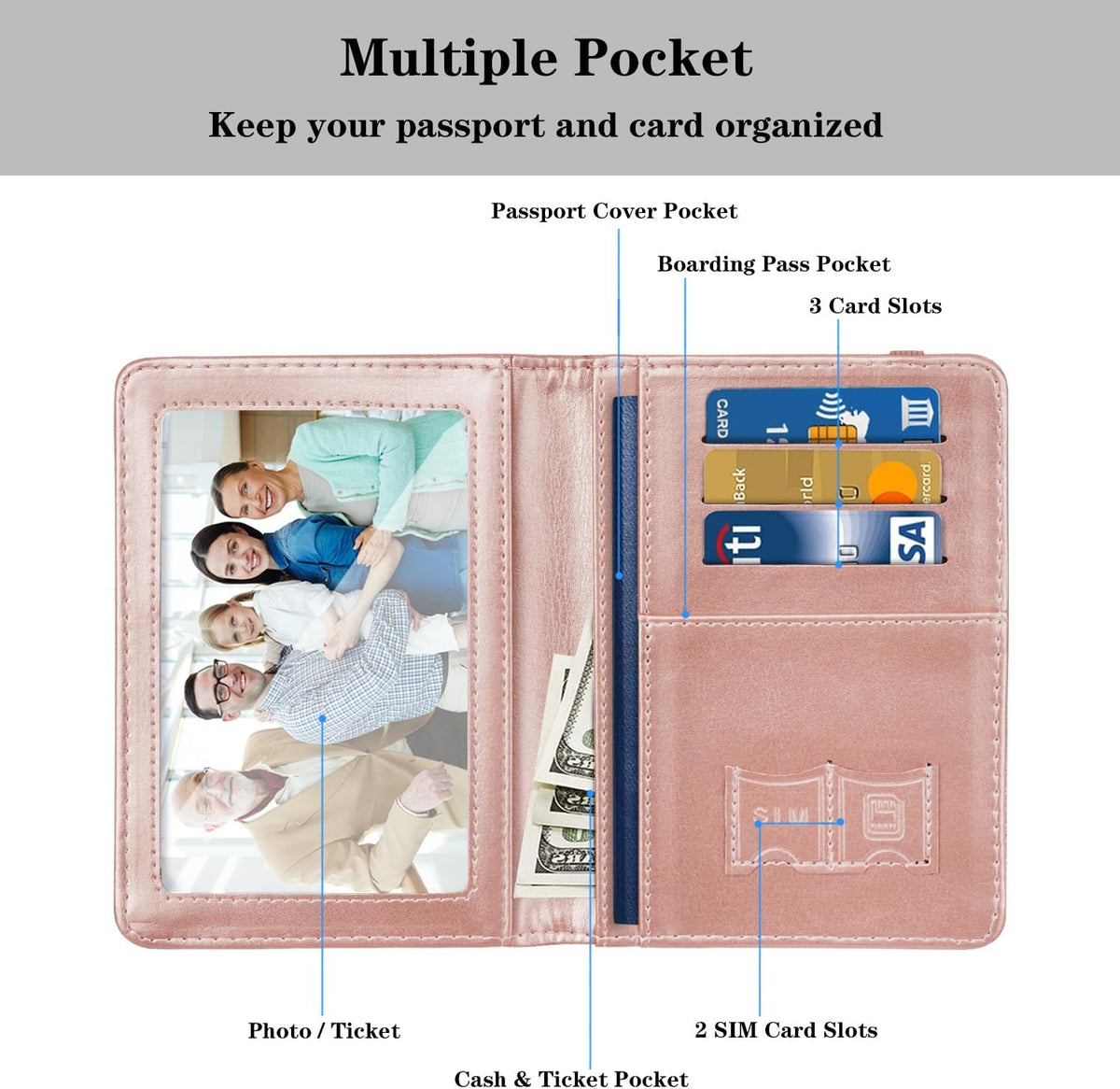 Passport Cover Holder,Travel Wallet Credit Card Holder RFID Blocking Passport Wallets for Women and Men with Photo Slot, Gold Pink Marble