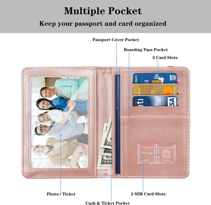 Passport Cover Holder,Travel Wallet Credit Card Holder RFID Blocking Passport Wallets for Women and Men with Photo Slot, Gold Pink Marble