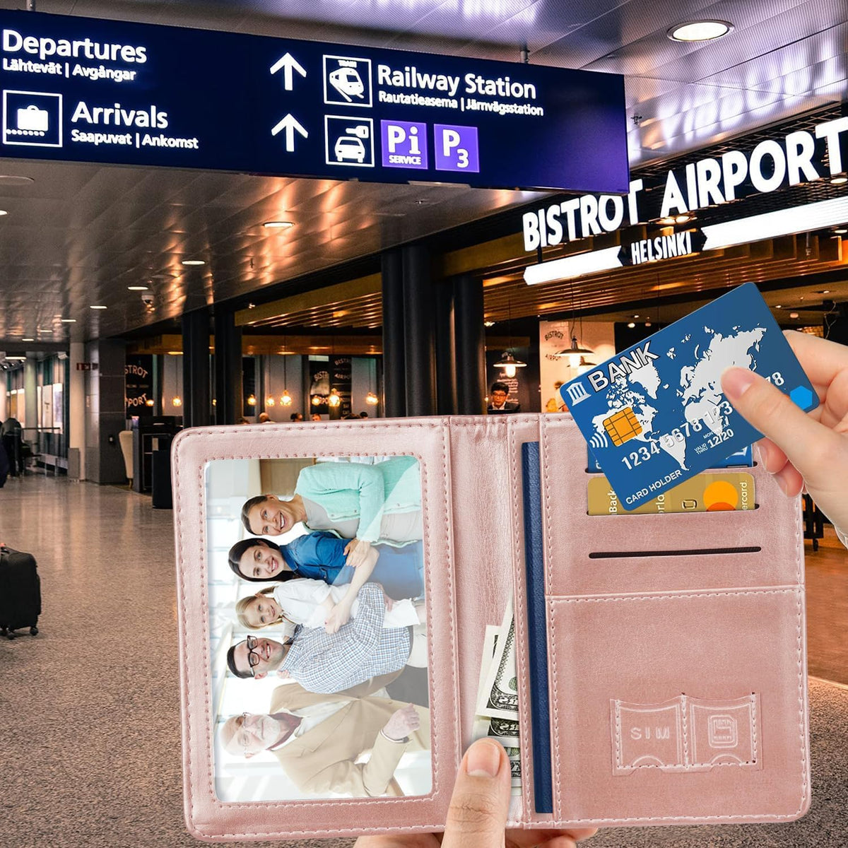 Passport Cover Holder,Travel Wallet Credit Card Holder RFID Blocking Passport Wallets for Women and Men with Photo Slot, Gold Pink Marble