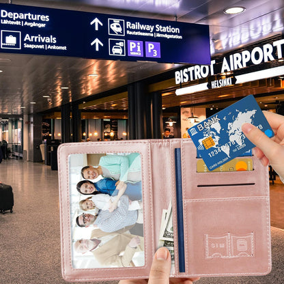 Passport Cover Holder,Travel Wallet Credit Card Holder RFID Blocking Passport Wallets for Women and Men with Photo Slot, Gold Pink Marble