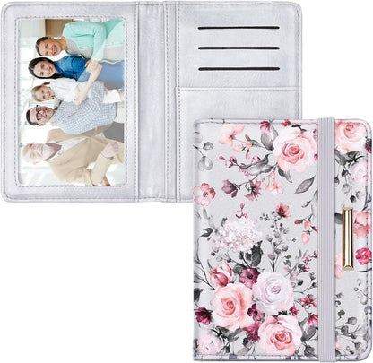 Passport Cover Holder,Travel Wallet Credit Card Holder RFID Blocking Passport Wallets for Women and Men with Photo Slot, Gold Pink Marble