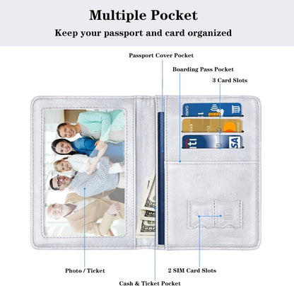 Passport Cover Holder,Travel Wallet Credit Card Holder RFID Blocking Passport Wallets for Women and Men with Photo Slot, Gold Pink Marble