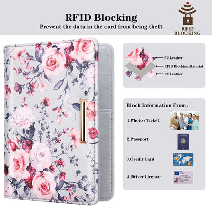 Passport Cover Holder,Travel Wallet Credit Card Holder RFID Blocking Passport Wallets for Women and Men with Photo Slot, Gold Pink Marble