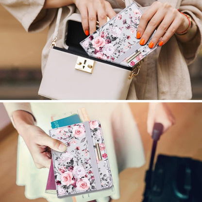 Passport Cover Holder,Travel Wallet Credit Card Holder RFID Blocking Passport Wallets for Women and Men with Photo Slot, Gold Pink Marble