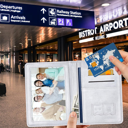 Passport Cover Holder,Travel Wallet Credit Card Holder RFID Blocking Passport Wallets for Women and Men with Photo Slot, Gold Pink Marble