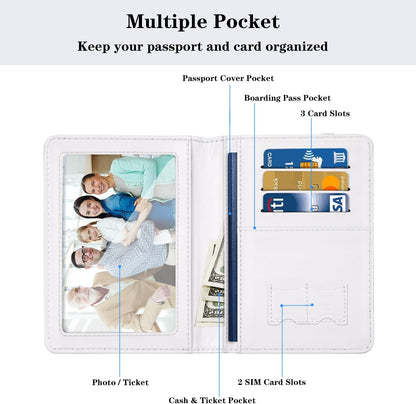 Passport Cover Holder,Travel Wallet Credit Card Holder RFID Blocking Passport Wallets for Women and Men with Photo Slot, Gold Pink Marble