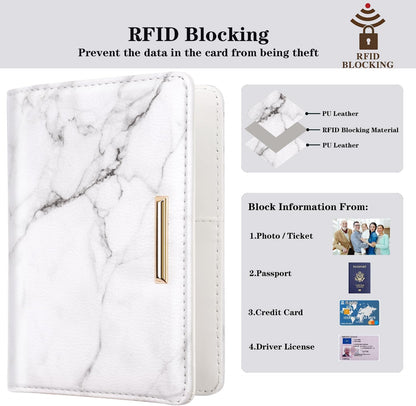 Passport Cover Holder,Travel Wallet Credit Card Holder RFID Blocking Passport Wallets for Women and Men with Photo Slot, Gold Pink Marble