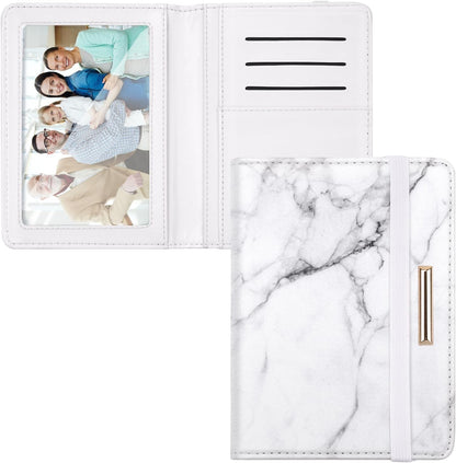 Passport Cover Holder,Travel Wallet Credit Card Holder RFID Blocking Passport Wallets for Women and Men with Photo Slot, Gold Pink Marble