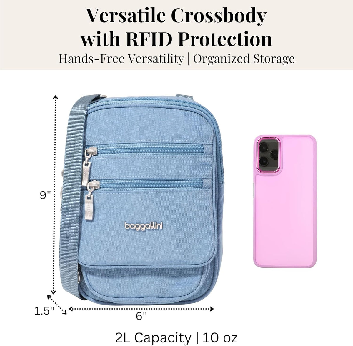 Journey Crossbody Bags for Women 9x6 Small Lightweight Travel Handbag W/RFID