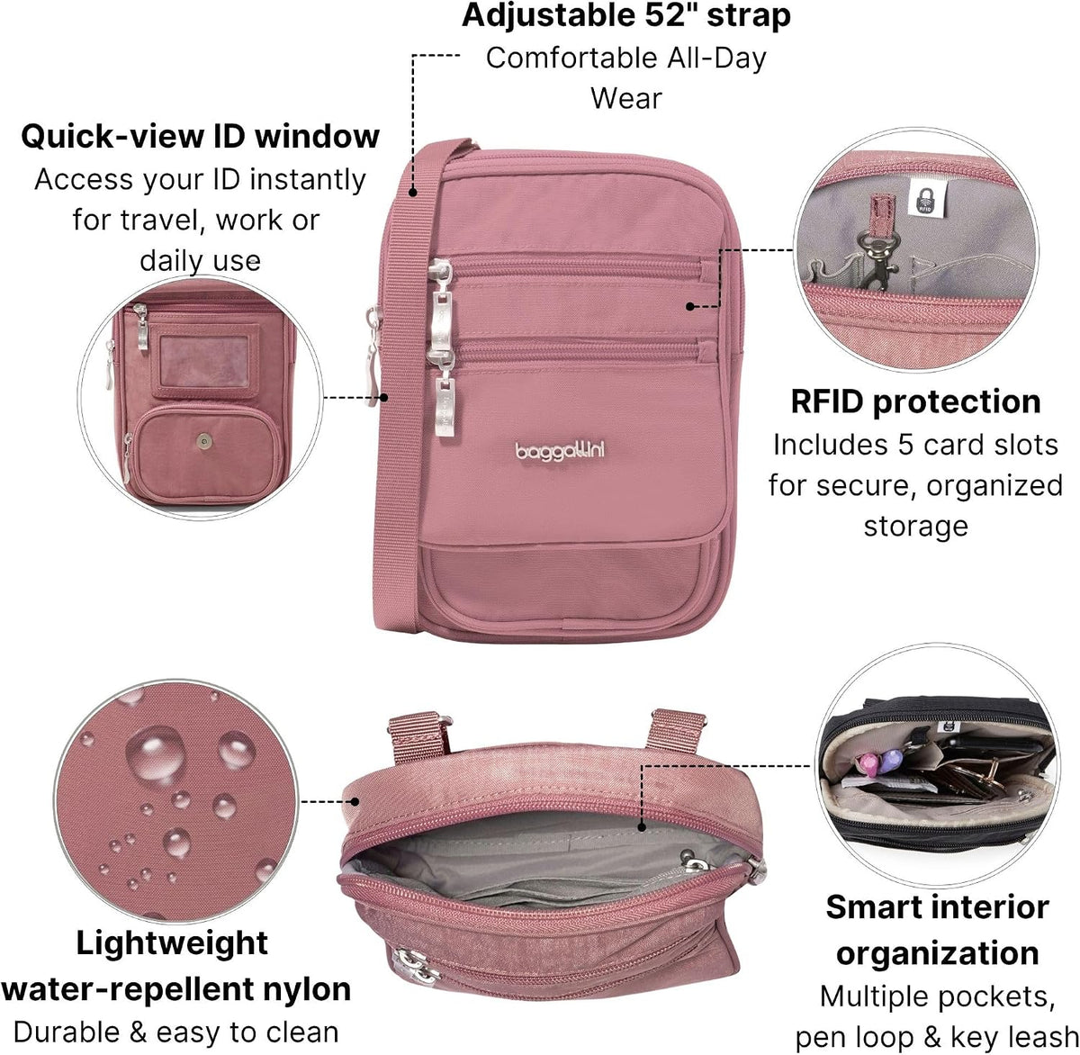 Journey Crossbody Bags for Women 9x6 Small Lightweight Travel Handbag W/RFID