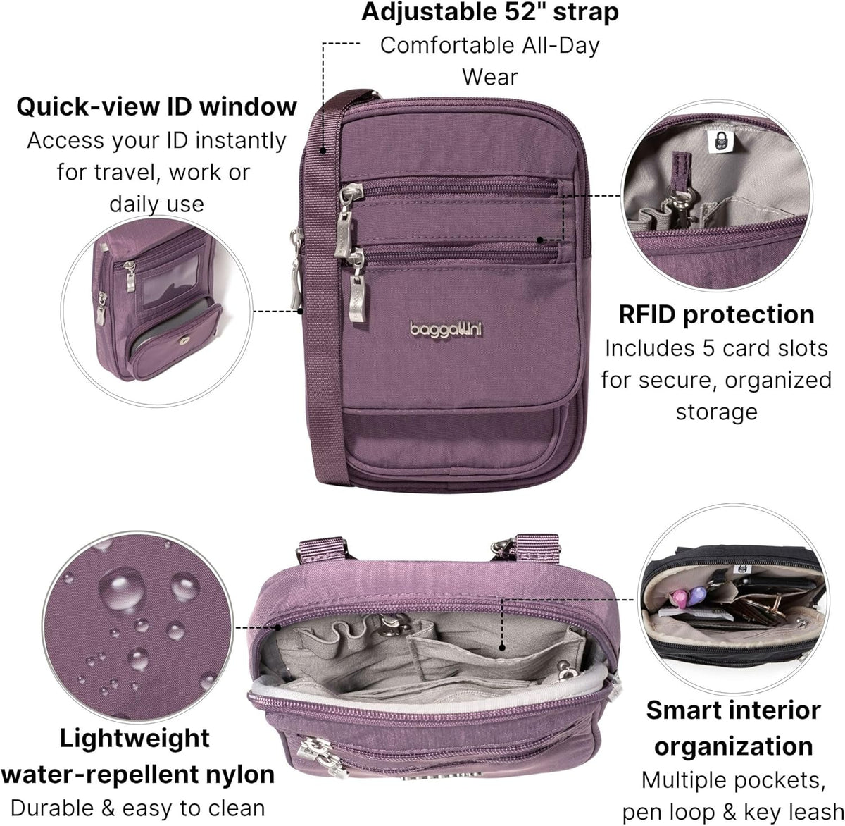 Journey Crossbody Bags for Women 9x6 Small Lightweight Travel Handbag W/RFID