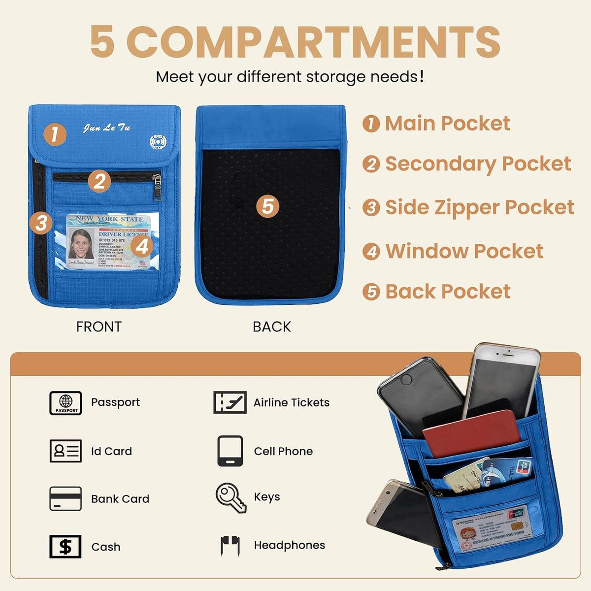 Passport Holder for Travel, RFID Passport Wallet with Visual Window Design, Multifunctional Document Organizer, Waterproof Travel Pouch Neck Wallet for Men and Women, Red
