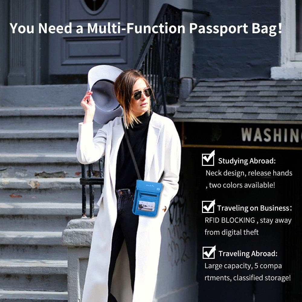Passport Holder for Travel, RFID Passport Wallet with Visual Window Design, Multifunctional Document Organizer, Waterproof Travel Pouch Neck Wallet for Men and Women, Red