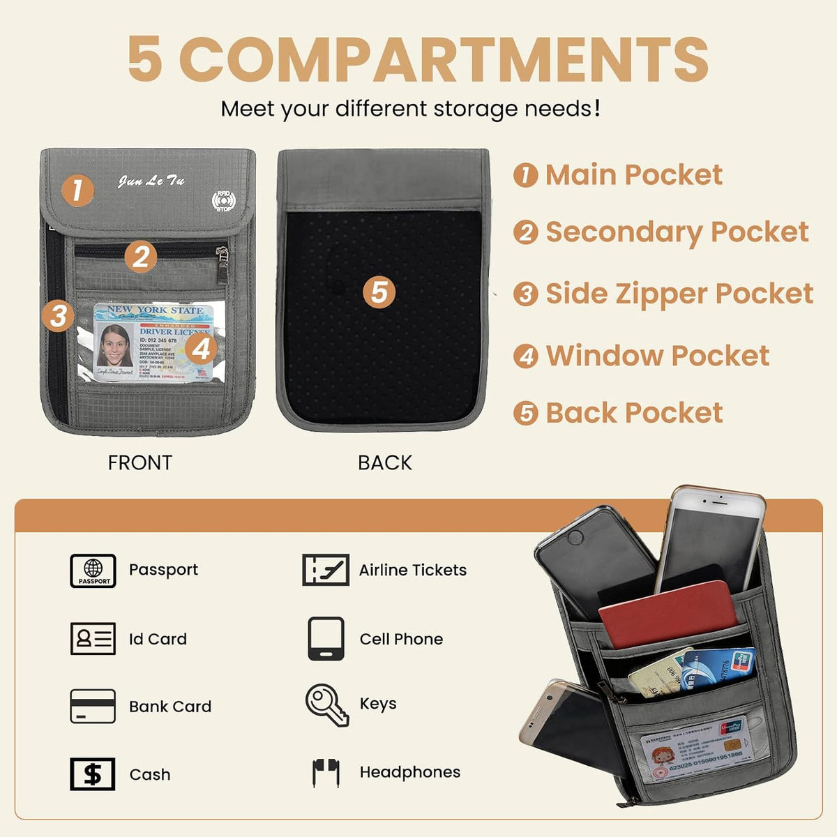 Passport Holder for Travel, RFID Passport Wallet with Visual Window Design, Multifunctional Document Organizer, Waterproof Travel Pouch Neck Wallet for Men and Women, Red
