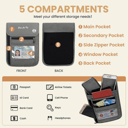 Passport Holder for Travel, RFID Passport Wallet with Visual Window Design, Multifunctional Document Organizer, Waterproof Travel Pouch Neck Wallet for Men and Women, Red