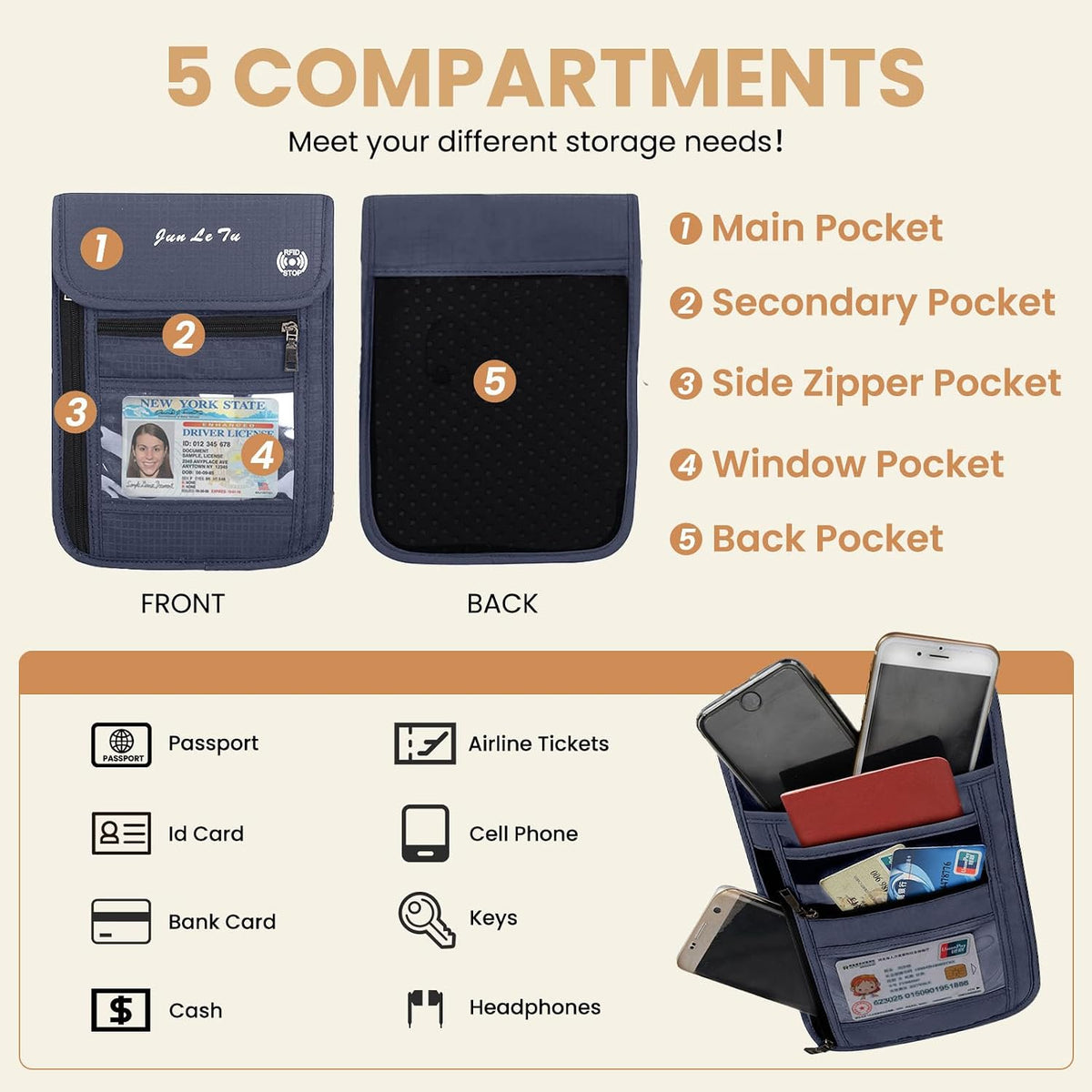 Passport Holder for Travel, RFID Passport Wallet with Visual Window Design, Multifunctional Document Organizer, Waterproof Travel Pouch Neck Wallet for Men and Women, Red