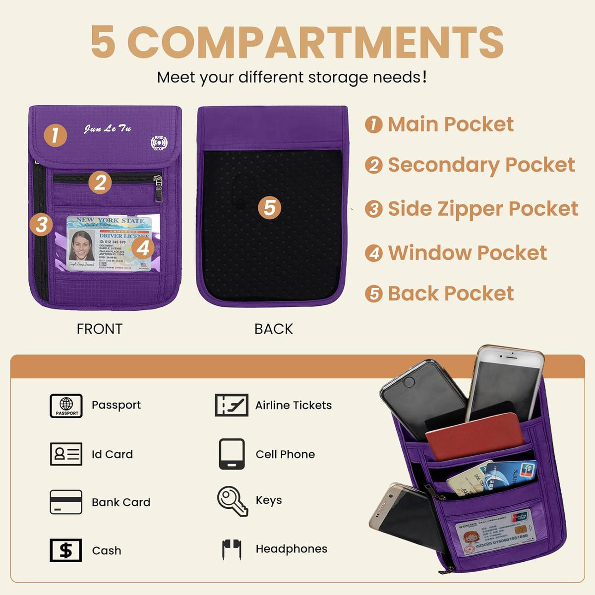 Passport Holder for Travel, RFID Passport Wallet with Visual Window Design, Multifunctional Document Organizer, Waterproof Travel Pouch Neck Wallet for Men and Women, Red