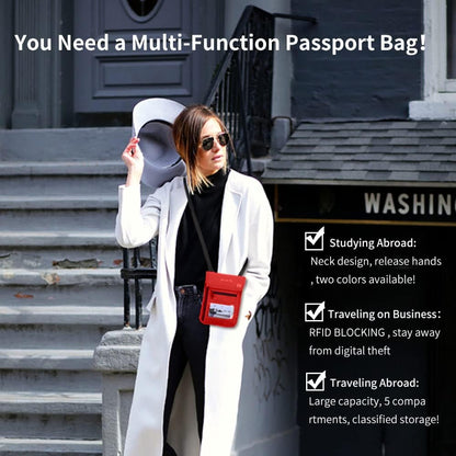 Passport Holder for Travel, RFID Passport Wallet with Visual Window Design, Multifunctional Document Organizer, Waterproof Travel Pouch Neck Wallet for Men and Women, Red
