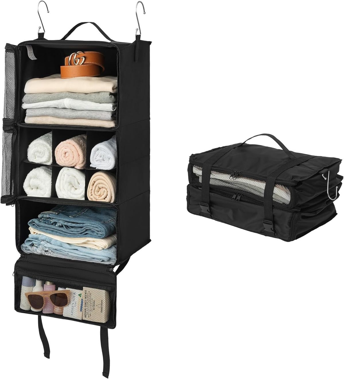 Hanging Packing Cubes for Travel, Large Portable Hanging Suitcase Organizer, Foldable Compression Luggage Organizer Bags for Clothes, Carry on Closet Suitcase, XL-Blue Travel Shelves
