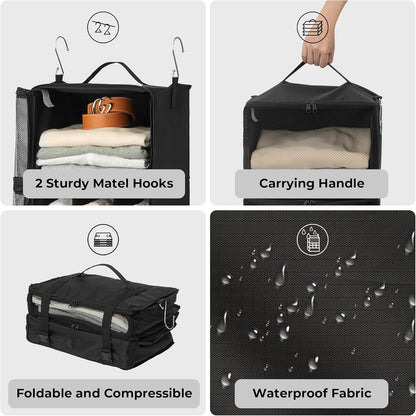 Hanging Packing Cubes for Travel, Large Portable Hanging Suitcase Organizer, Foldable Compression Luggage Organizer Bags for Clothes, Carry on Closet Suitcase, XL-Blue Travel Shelves