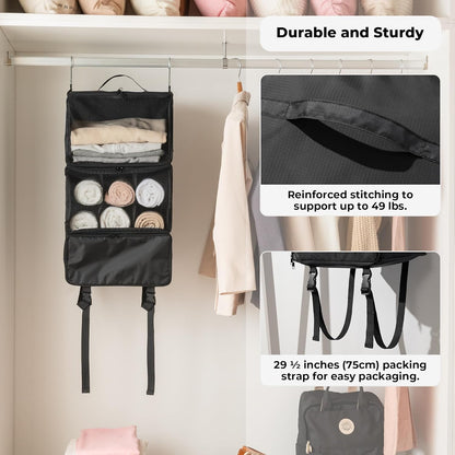 Hanging Packing Cubes for Travel, Large Portable Hanging Suitcase Organizer, Foldable Compression Luggage Organizer Bags for Clothes, Carry on Closet Suitcase, XL-Blue Travel Shelves