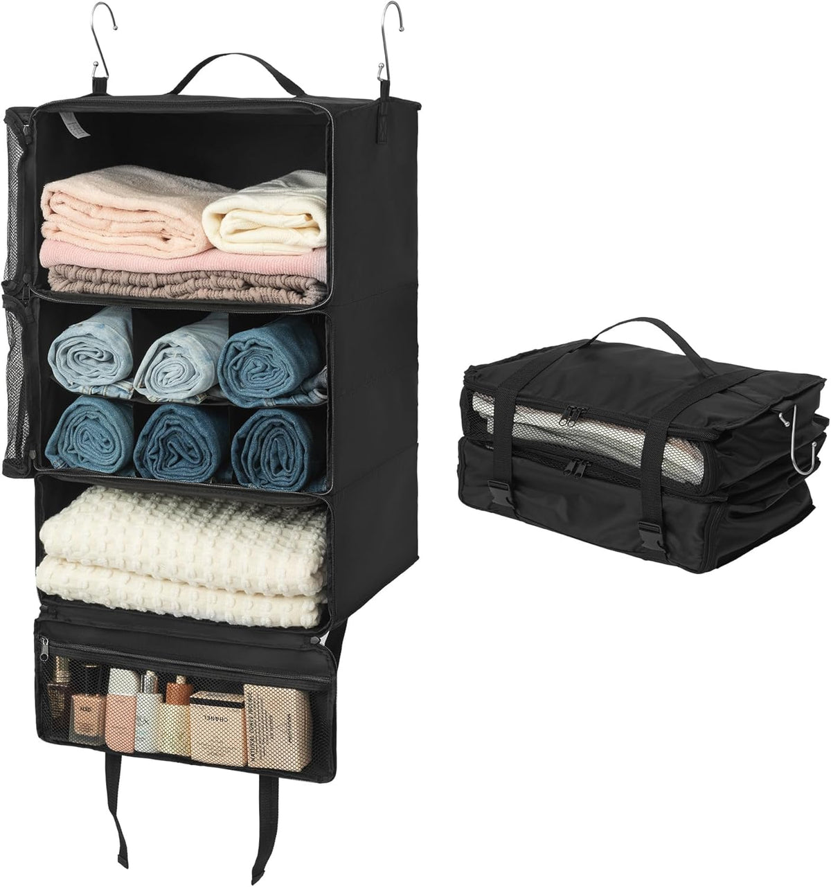 Hanging Packing Cubes for Travel, Large Portable Hanging Suitcase Organizer, Foldable Compression Luggage Organizer Bags for Clothes, Carry on Closet Suitcase, XL-Blue Travel Shelves
