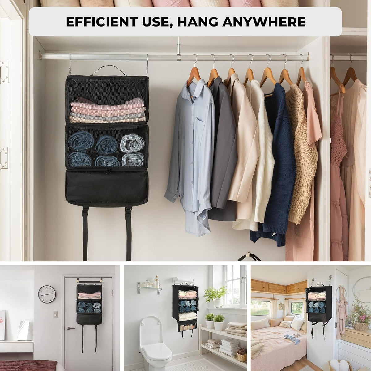 Hanging Packing Cubes for Travel, Large Portable Hanging Suitcase Organizer, Foldable Compression Luggage Organizer Bags for Clothes, Carry on Closet Suitcase, XL-Blue Travel Shelves