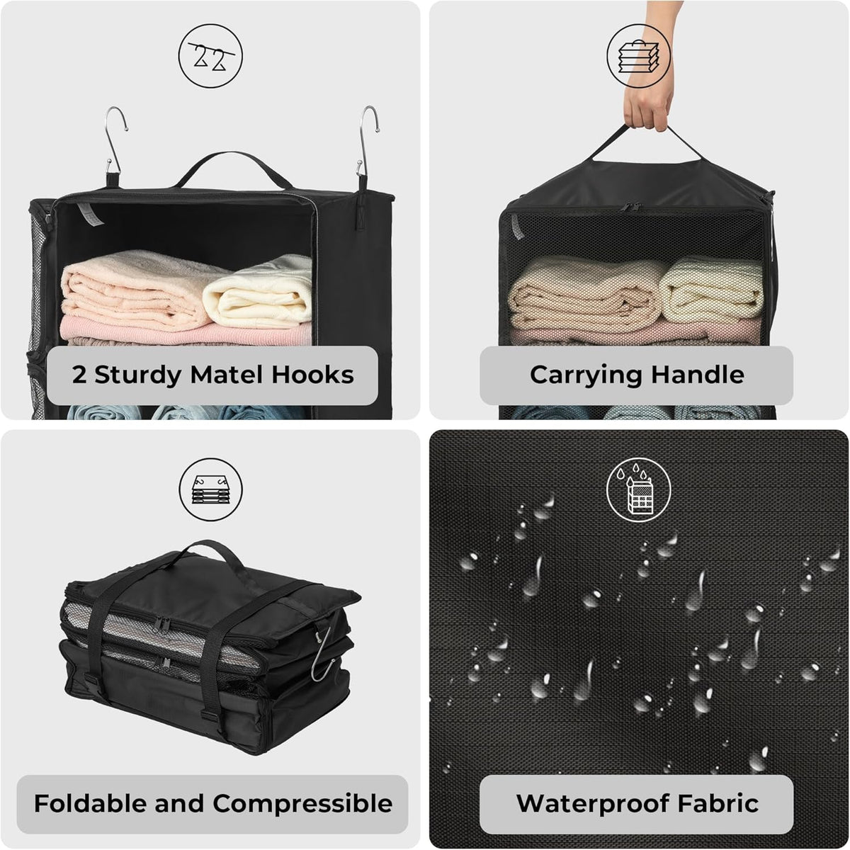 Hanging Packing Cubes for Travel, Large Portable Hanging Suitcase Organizer, Foldable Compression Luggage Organizer Bags for Clothes, Carry on Closet Suitcase, XL-Blue Travel Shelves